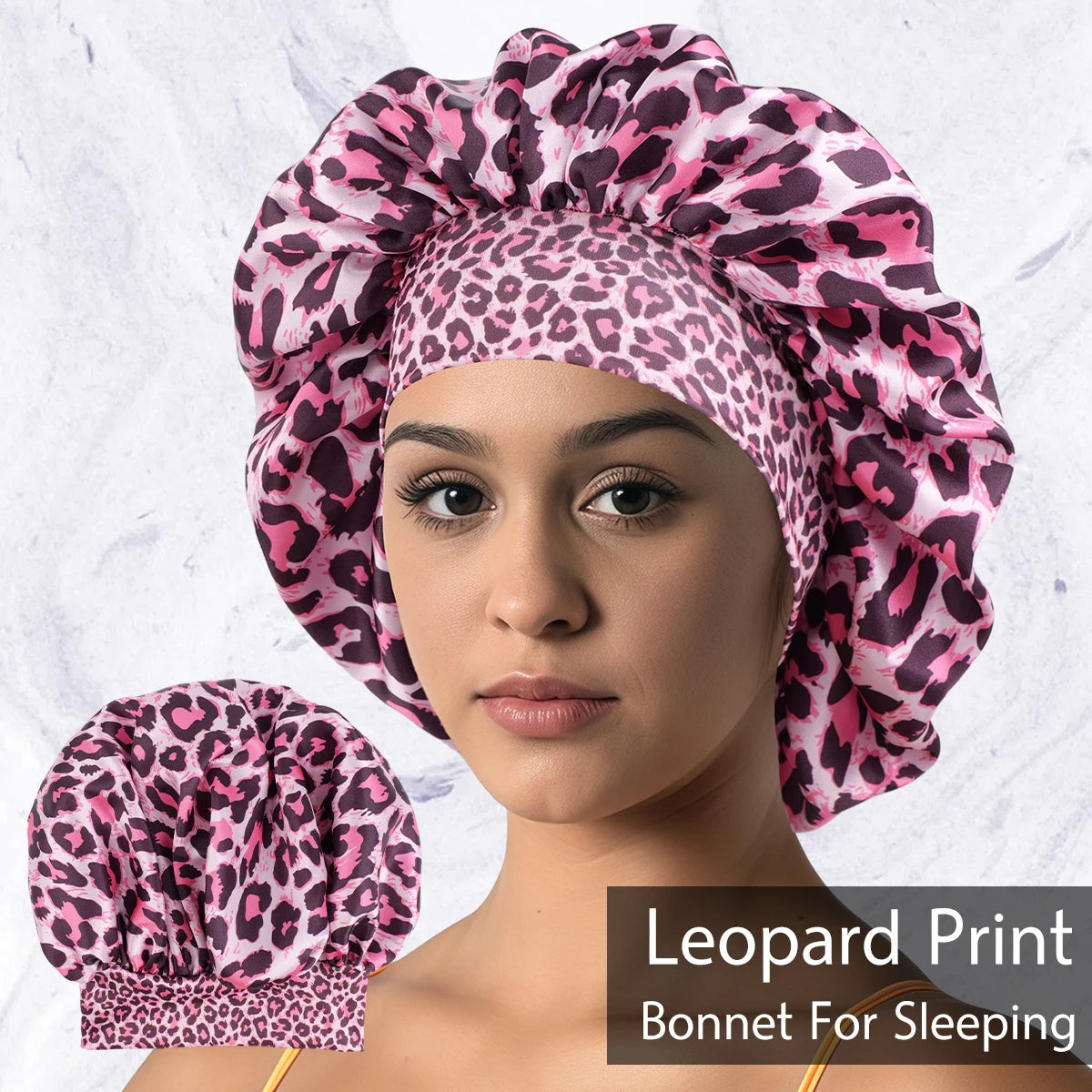 Pink Luxurious Leopard Print Satin Sleep Bonnet