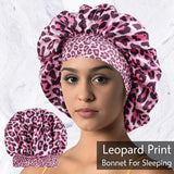 Pink Luxurious Leopard Print Satin Sleep Bonnet
