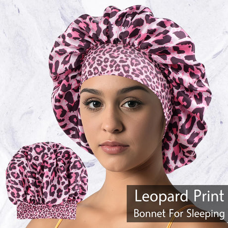 Pink Luxurious Leopard Print Satin Sleep Bonnet