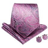 Pink Luxury 8.5cm Pink Paisley Silk Business Tie Pocket Square Cufflink