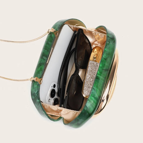 Compartment of Luxury Acrylic Box Metal Details Evening Purse