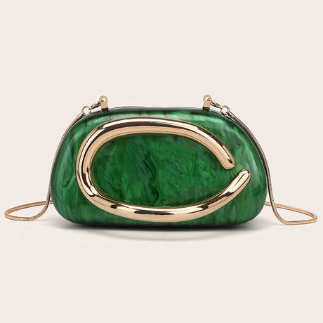 Green Luxury Acrylic Box Metal Details Evening Purse