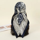 Blue Gray Luxury Beach Satin Square Silk Scarf Print Hijab Scarves Bandana