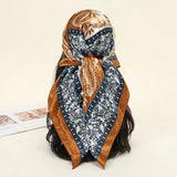 Brown Blue Luxury Beach Satin Square Silk Scarf Print Hijab Scarves Bandana