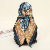Blue Gold Luxury Beach Satin Square Silk Scarf Print Hijab Scarves Bandana