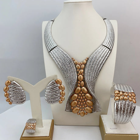 Silver Luxury Big Bold African Bride Jewelry Set