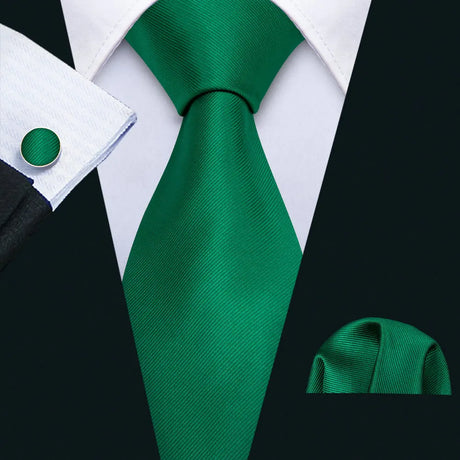 Luxury Black Green Leaves Floral Silk Men Ties Set