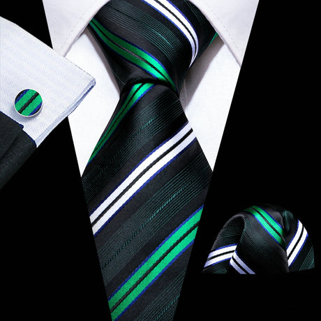 Luxury Black Green Leaves Floral Silk Men Ties Set