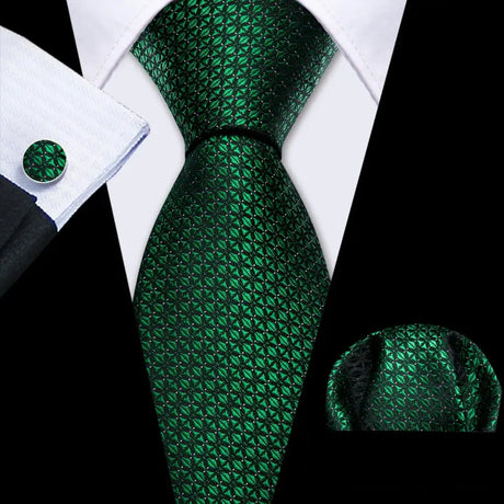 Luxury Black Green Leaves Floral Silk Men Ties Set