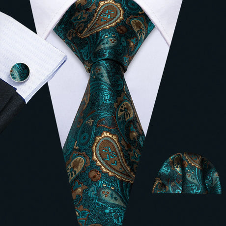 Luxury Black Green Leaves Floral Silk Men Ties Set