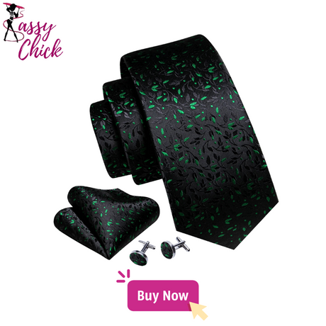 black green floral pattern necktie set sassy chick logo 