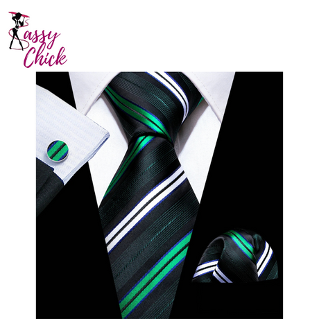 Luxury Black Green Silk Ties Set Sassy Chick Logo