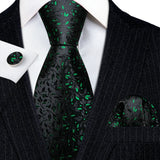 black green floral pattern necktie set 