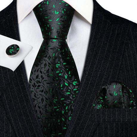 black green floral pattern necktie set 