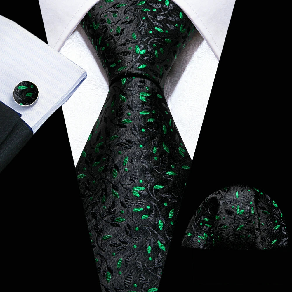 black green floral pattern necktie set