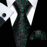 black green floral pattern necktie set