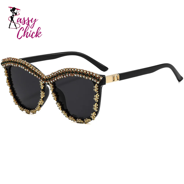 Luxury Bling AB Rhinestone Crystal Square Sunglasses Sassy Chick Logo