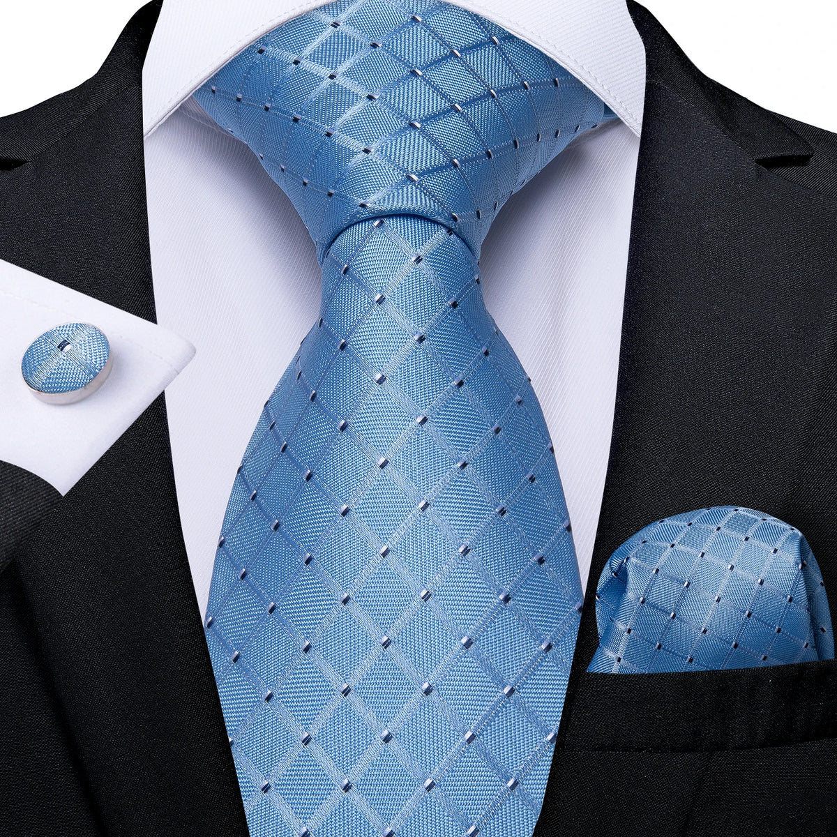 Luxury Blue Plaid Dot Solid Wedding Accessories Necktie