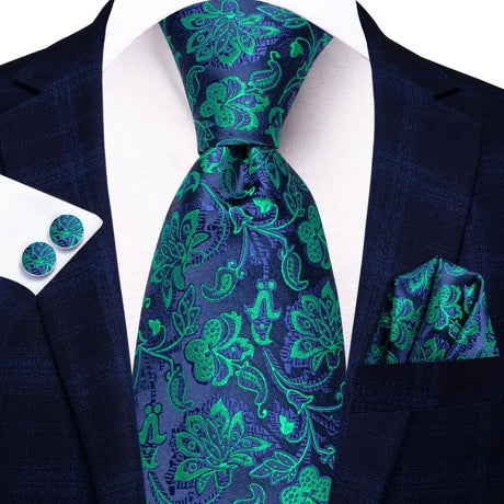 Luxury Blue Plaid Elegant Handky Cufflinks Tie Set