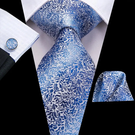 Blue Luxury Blue Plaid Elegant Handky Cufflinks Tie Set