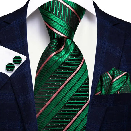 Green Luxury Blue Plaid Elegant Handky Cufflinks Tie Set
