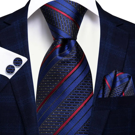 Blue Luxury Blue Plaid Elegant Handky Cufflinks Tie Set