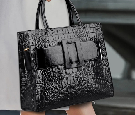 black crocodile leather handbag