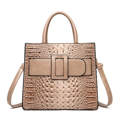 khaki crocodile leather handbag