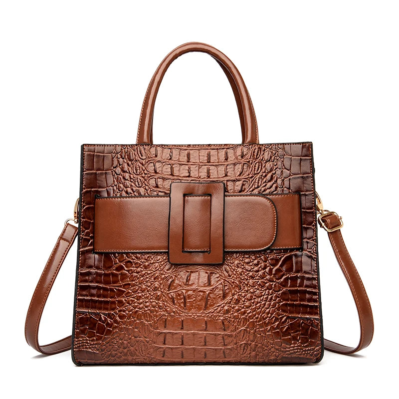 brown crocodile leather handbag