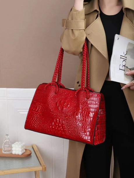 Model using Luxury Crocodile Pattern Handbag