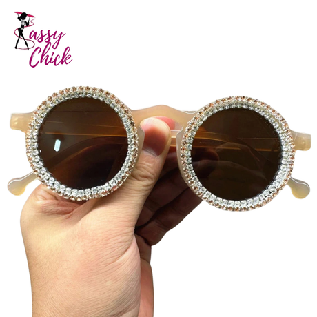 Luxury Diamond  Round Shining Rhinestone Sunglasses Sassy Chick Logo