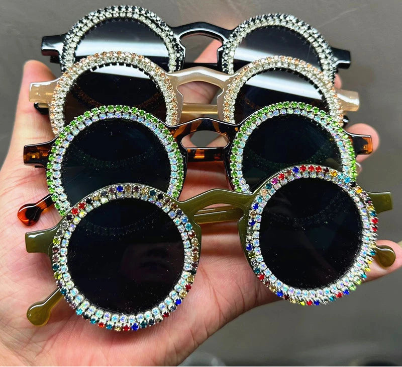 Collection of Luxury Diamond  Round Shining Rhinestone Sunglasses