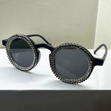 Black Luxury Diamond  Round Shining Rhinestone Sunglasses