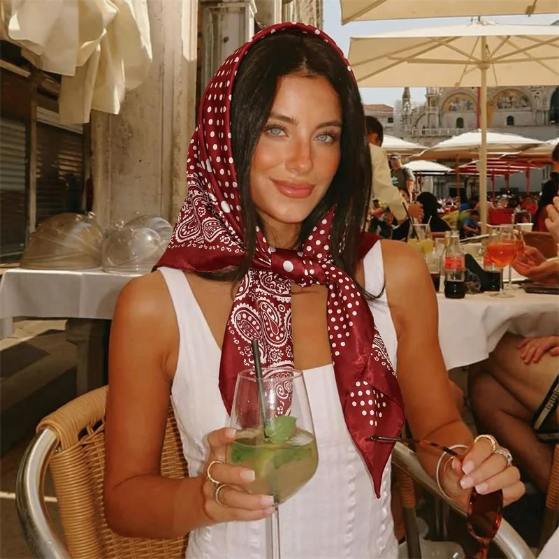 Luxury Dot Print Square Silk Scarf