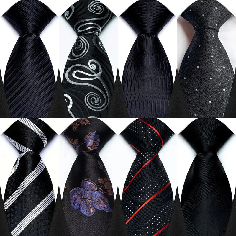 Collection of Luxury Dot Stripes Solid Tie Black 8CM Men's Necktie