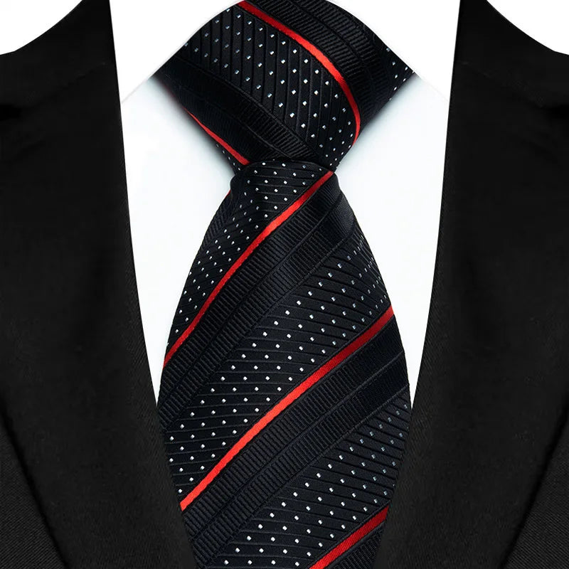 Black Luxury Dot Stripes Solid Tie Black 8CM Men's Necktie