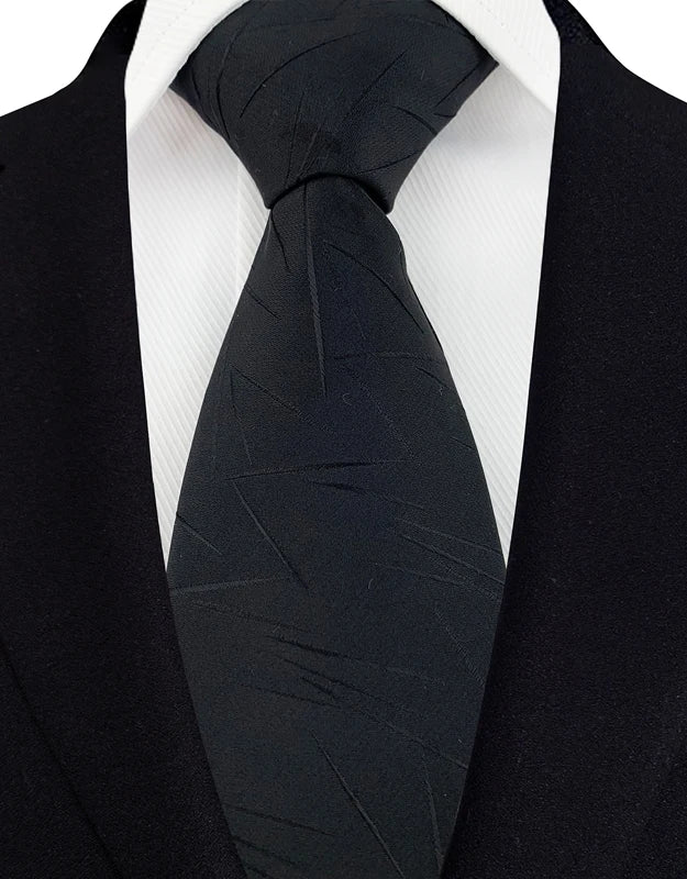 Black Luxury Dot Stripes Solid Tie Black 8CM Men's Necktie