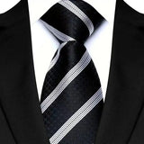 Black Luxury Dot Stripes Solid Tie Black 8CM Men's Necktie