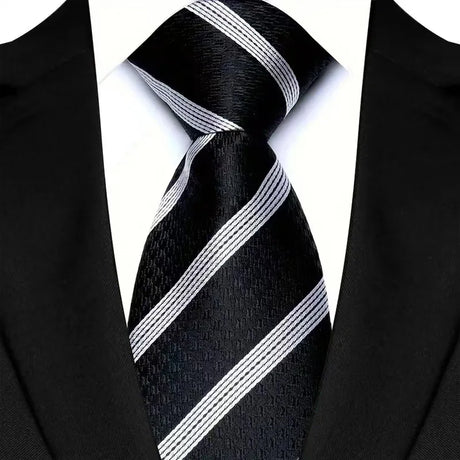Black Luxury Dot Stripes Solid Tie Black 8CM Men's Necktie