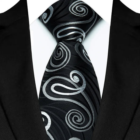 Black Luxury Dot Stripes Solid Tie Black 8CM Men's Necktie