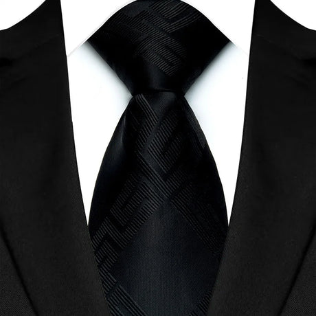 Black Luxury Dot Stripes Solid Tie Black 8CM Men's Necktie