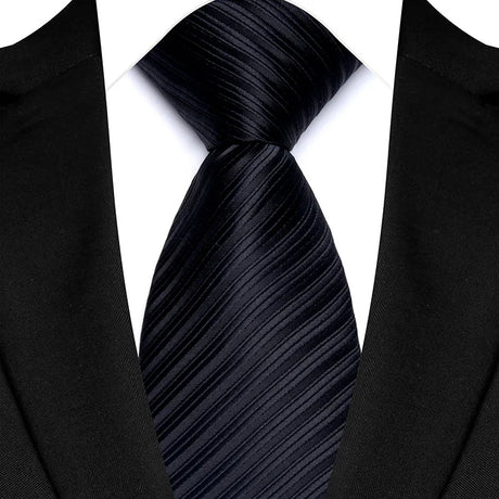 Black Luxury Dot Stripes Solid Tie Black 8CM Men's Necktie