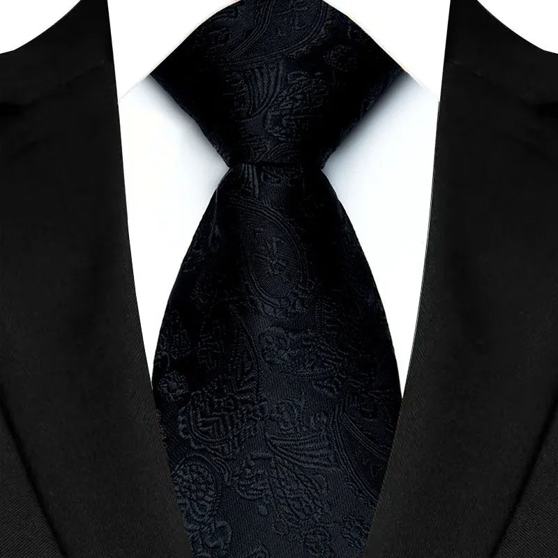 Black Luxury Dot Stripes Solid Tie Black 8CM Men's Necktie