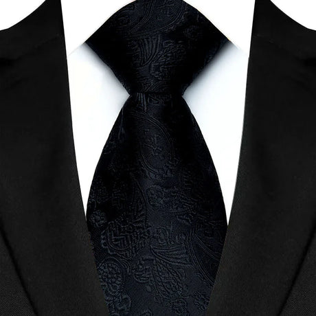 Black Luxury Dot Stripes Solid Tie Black 8CM Men's Necktie