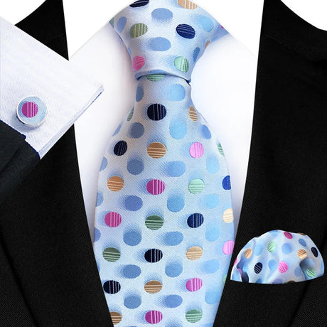 Blue Luxury Dot Ties Square Cufflinks Tie Set