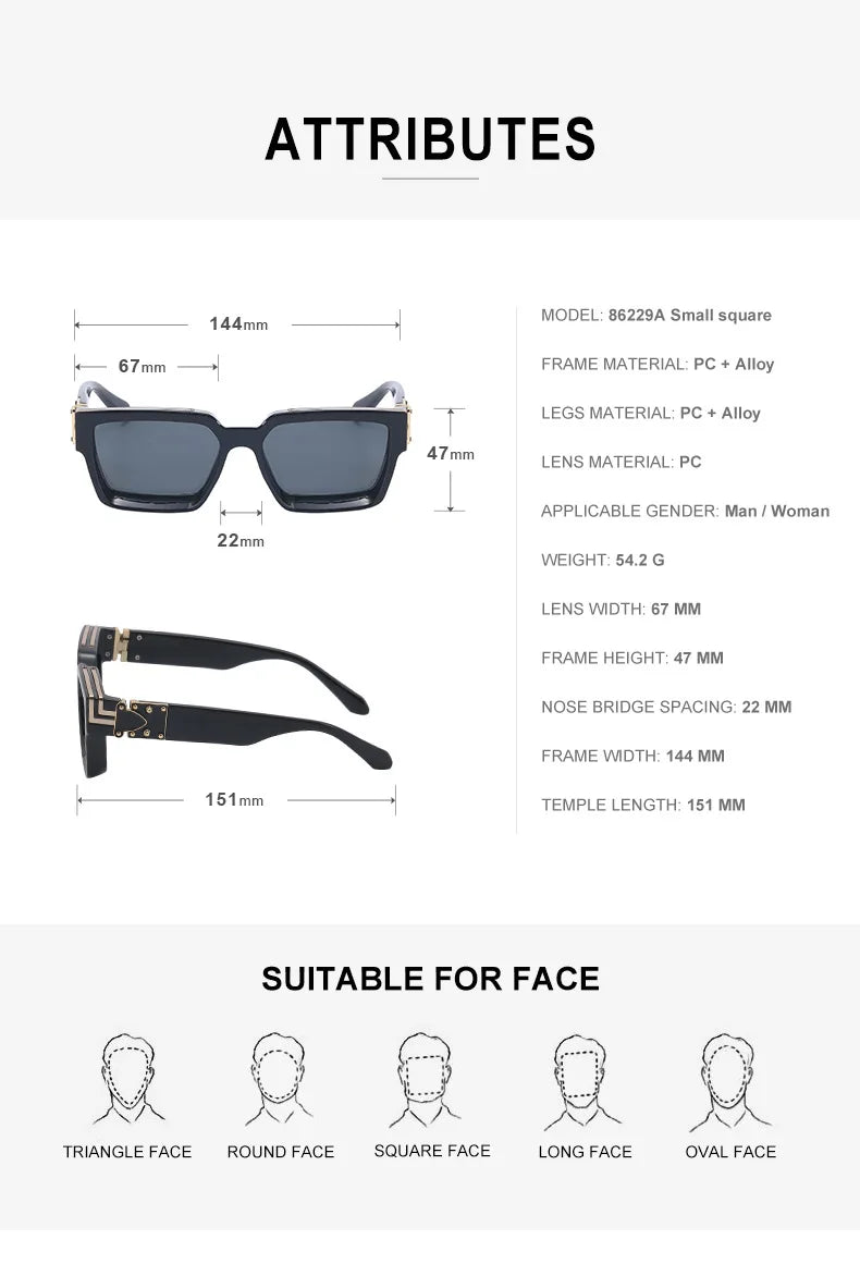 Size of Luxury Fashion Square Oversized Millionaire Sunglasses