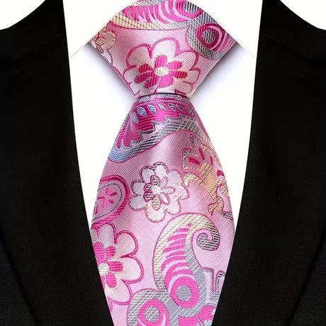 Pink Luxury Floral Paisley Jacquard Necktie