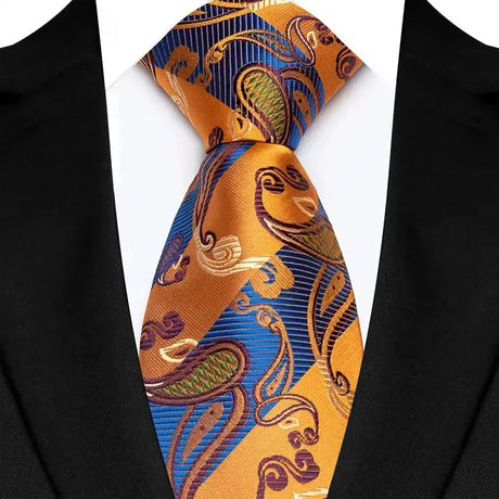 Gold Blue Luxury Floral Paisley Jacquard Necktie