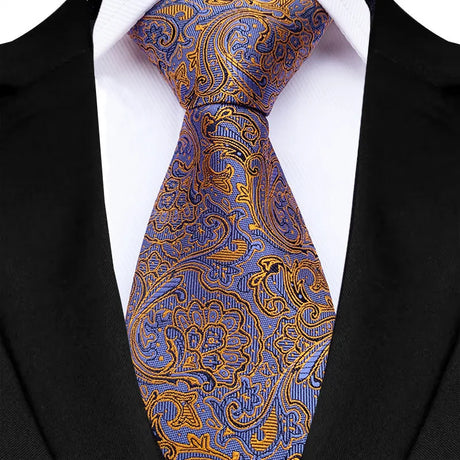 Blue Gold Luxury Floral Paisley Jacquard Necktie