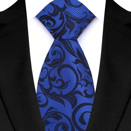 Blue Luxury Floral Polyester Jacquard Business Formal Neckties